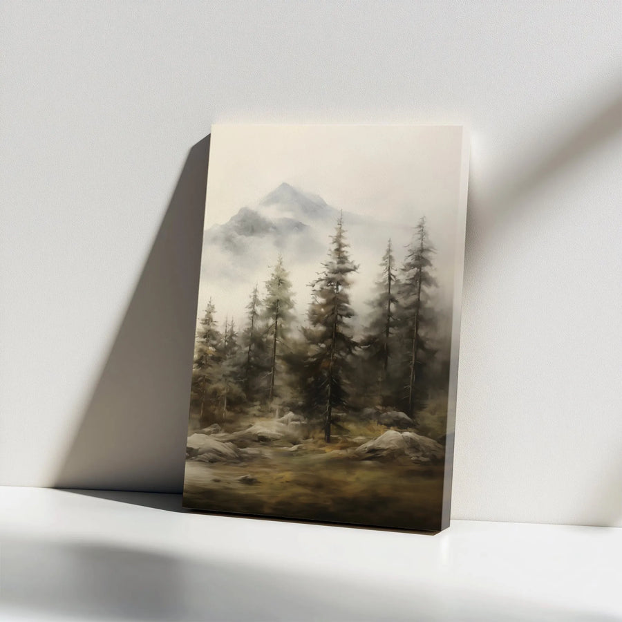 Misty Mountain Forest Canvas Wall Art | Foggy Pine Tree Landscape Print | Premium 1.25" Gallery Wrap | Nature-Inspired Home Office Decor