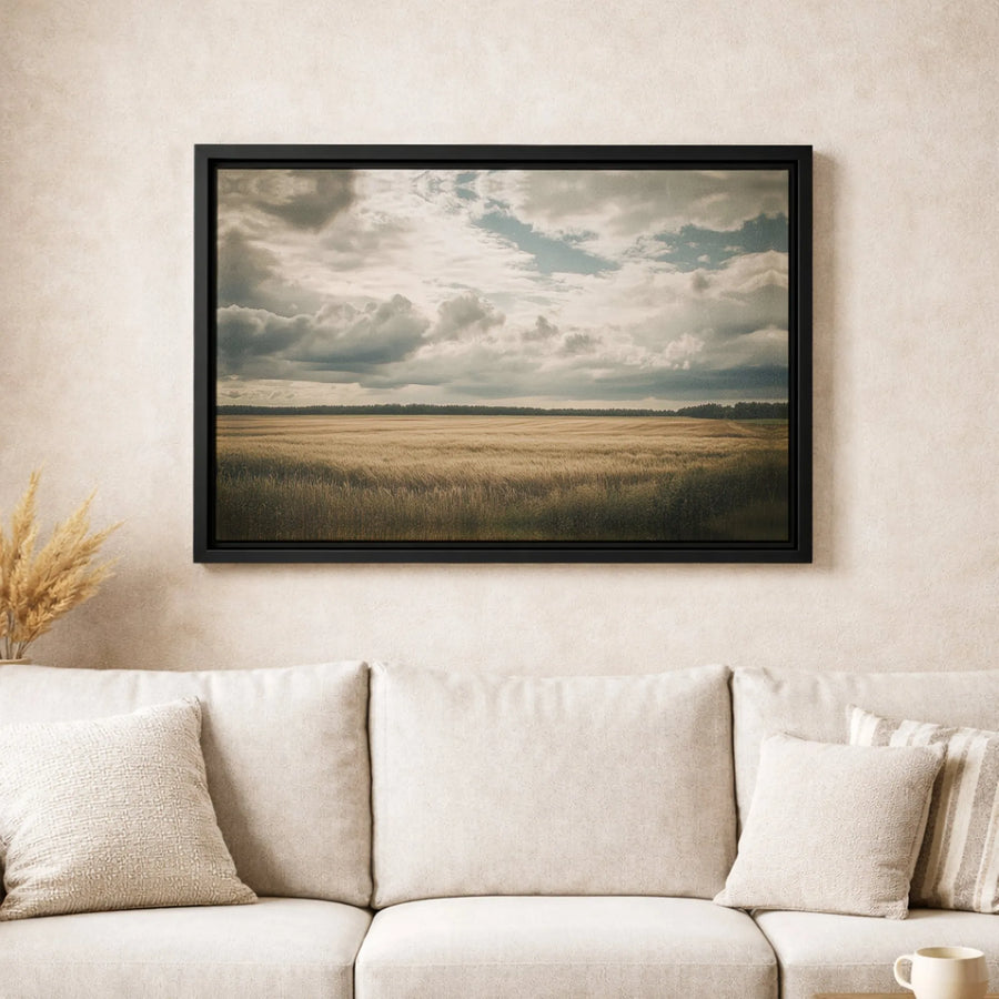 Golden Wheat Field Landscape Canvas Art | Moody Cloudscape Wall Decor | Premium Fade-Resistant Print | Farmhouse Living Room Home Office Gift