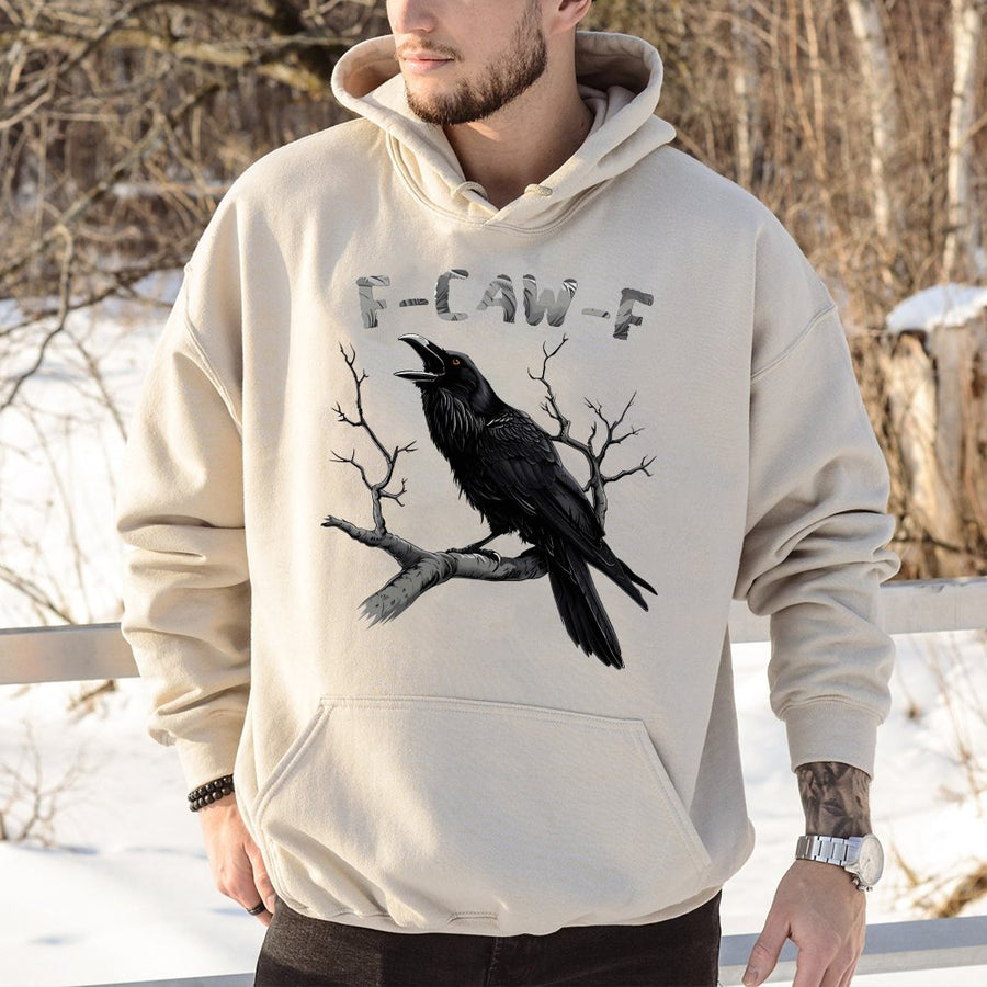 Raven Hoodie | Gothic Bird F-CAW-F Graphic Print | Premium Cotton Blend | Unisex Alt Fashion Gift for Nature & Dark Academia Lovers