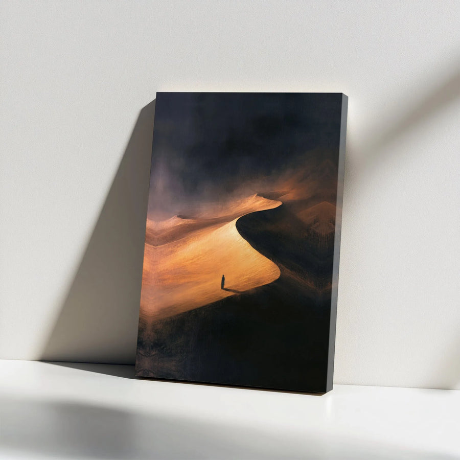 Desert Landscape Canvas Art | Golden Sand Dunes Minimalist Print | Premium Gallery Wrap Wall Decor | Moody Adventure Gift for Home Office