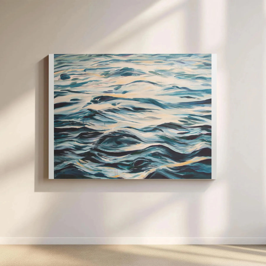 Abstract Ocean Waves Canvas Wall Art | Calm Seascape Painting Print | Premium 1.25" Thick Canvas | Modern Coastal Home Decor Gift