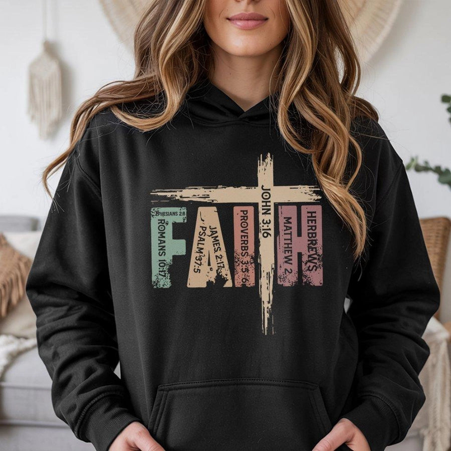 Faith Hoodie | Bible Verse Typography Graphic | Premium Cotton-Blend Pullover | Inspirational Christian Gift for Men and Women