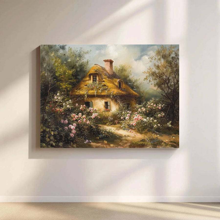 English Cottage Canvas Print | Romantic Garden Landscape Art | Premium Gallery Wrap Canvas | Cottagecore Home Decor Gift