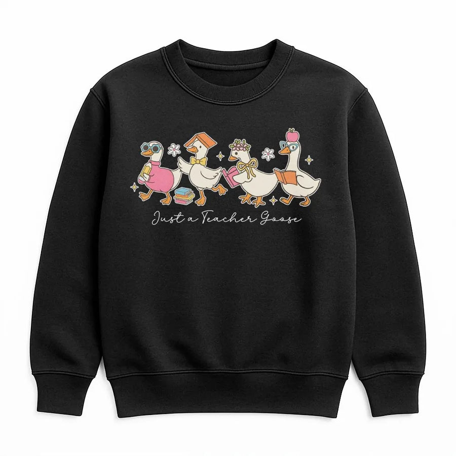 Teacher Goose Sweatshirt | Cute Back to School Geese with Books Design | Soft 100% Cotton | Funny Gift for Educators