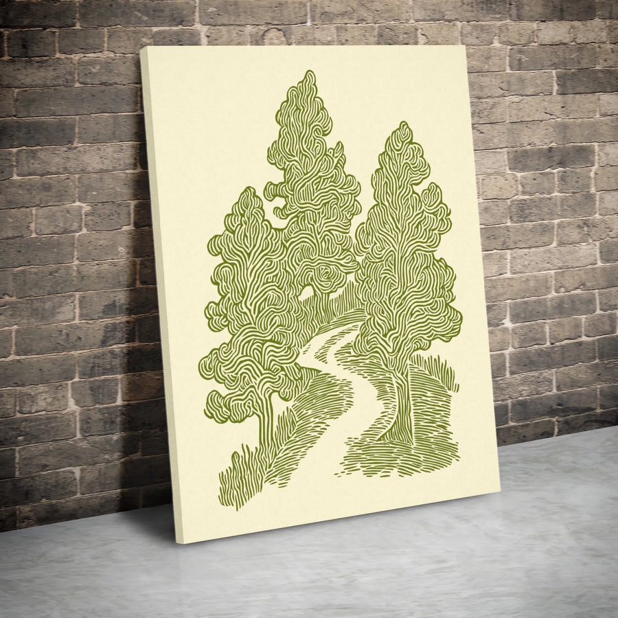 Forest Winding Path Canvas Print | Minimalist Line Art Nature Decor | Premium 1.25-Inch Gallery Wrap | Modern Botanical Wall Art Gift