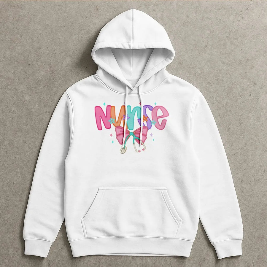 Nurse Hoodie | Preppy Bow Stethoscope Graphic | Premium Cotton Blend | Gift for Registered Nurse, Nursing Student, Graduation Present