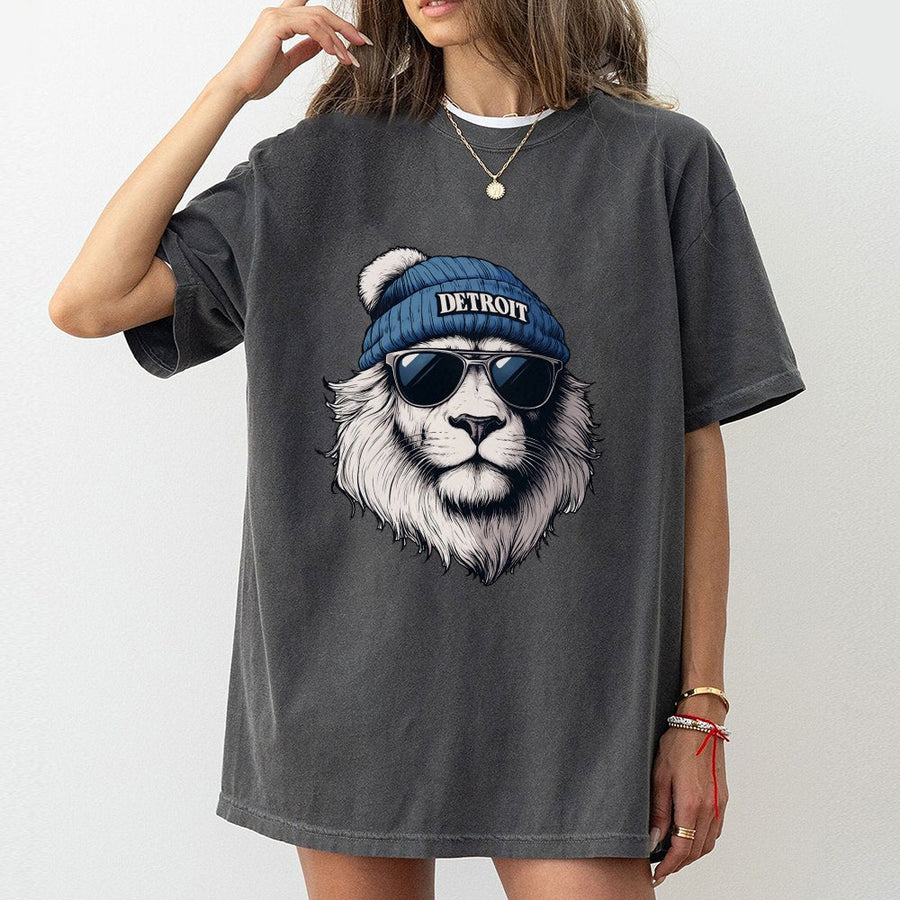 Detroit Lion T-Shirt,Cool Streetwear Graphic T-Shirt, Urban City Style,Hip Hop Casual T-Shirt For Men And Women