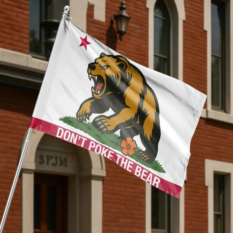Don't Poke The Bear California House Flag | Funny Grizzly Bear Graphic | UV Resistant Double Sided Banner | Patriotic Home Decor Gift