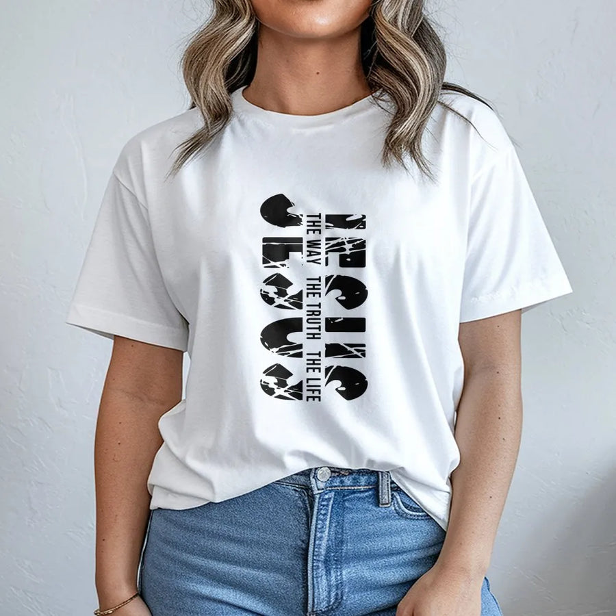 Jesus The Way The Truth The Life T-Shirt | Distressed Christian Typography Graphic | Premium Cotton Unisex Crewneck | Religious Faith Gift for Believers
