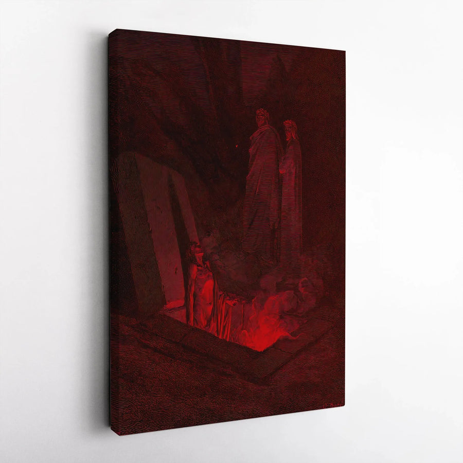 Gustave Doré Dante's Inferno Canvas Wall Art | Dark Academia Red Gothic Engraving | Premium Gallery Wrap Print | Literary Gift for Dark Decor Lovers