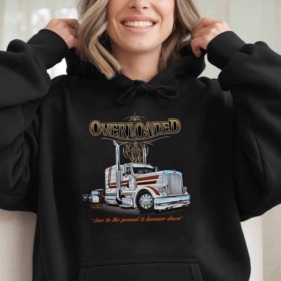 Overloaded Big Rig Graphic Hoodie | Semi Truck Chrome Art | Premium Cotton Blend | Gift For Truckers And Diesel Mechanics