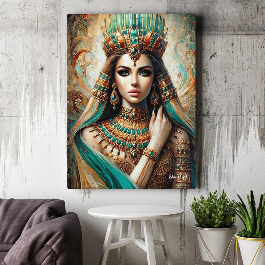 Egyptian Queen Canvas Wall Art | Modern Goddess Portrait Painting | Premium Gallery Print | Collector's Gift for Ancient Egypt Home Decor