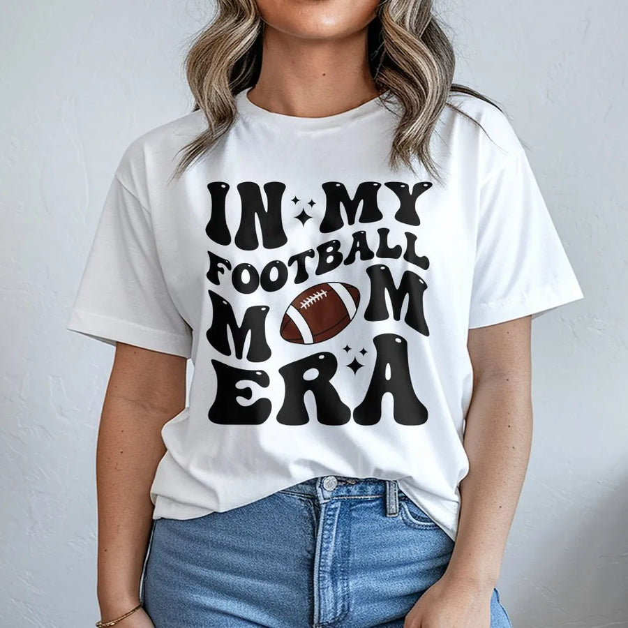 In My Football Mom Era T-Shirt | Retro Groovy Typography Graphic | 100% Cotton Premium Tee | Game Day Outfit Gift For Football Fans