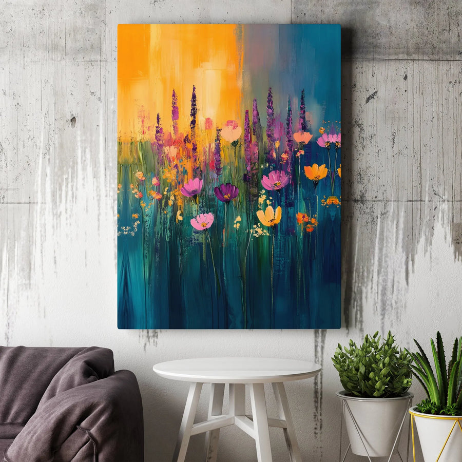 Abstract Wildflower Field Canvas Wall Art | Colorful Floral Meadow Painting | Premium 1.25" Gallery Wrap | Modern Home Decor Gift