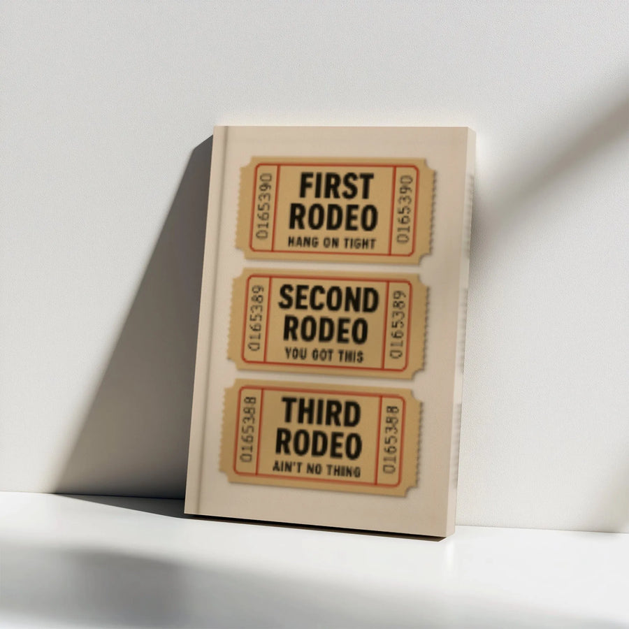 First Second Third Rodeo Wall Art | Vintage Ticket Stub Design | Gallery Wrap Canvas | Motivational Gift for Cowgirl or Cowboy Decor