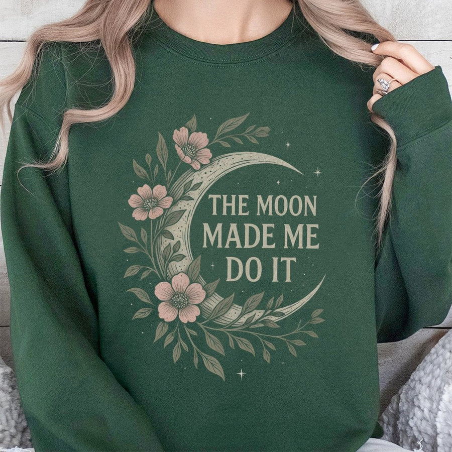 The Moon Made Me Do It Sweatshirt | Mystical Celestial Floral Graphic | Premium Cotton Blend Crewneck | Witchy Astrology Gift for Women