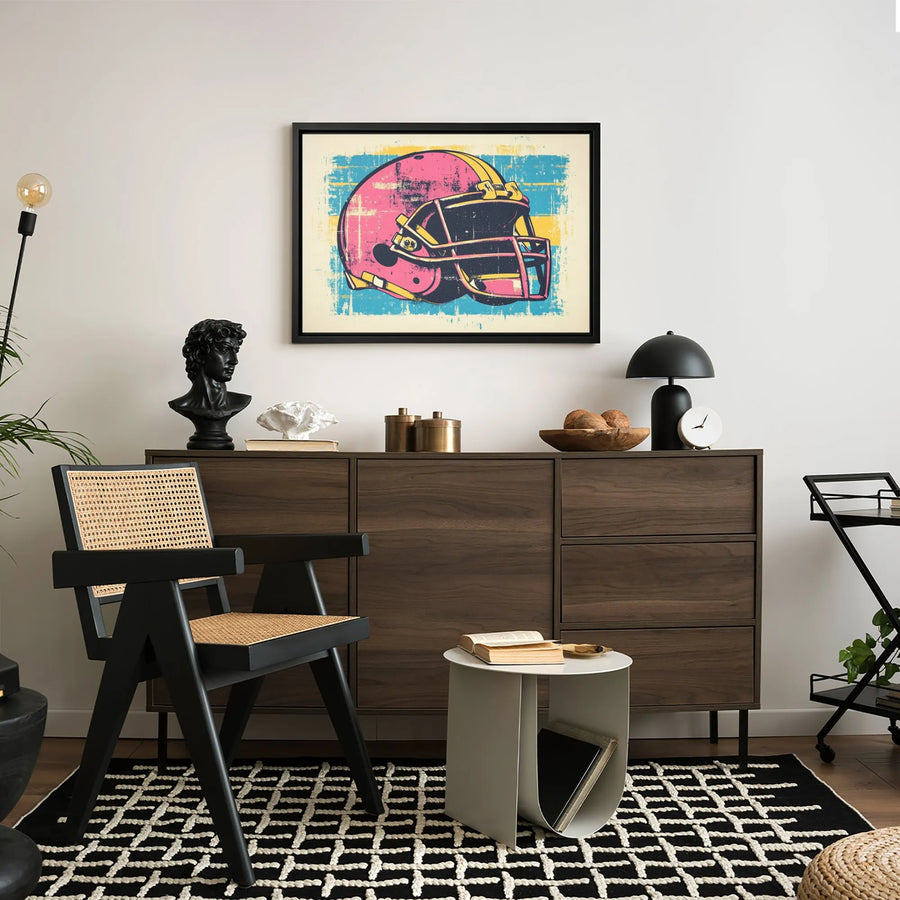 Football Helmet Canvas Art | Retro Pop Art Sports Decor | Premium Gallery Wrap Print | Gift For Football Fan Or Bedroom Wall Decor