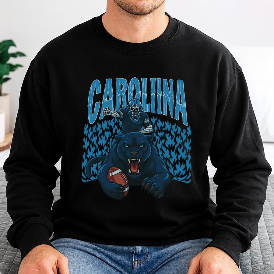 Vintage Carolina Football Sweatshirt Retro Panthers 90s Old School Game Day Fit Loose Sporty Sweatshirt Streetwear Man