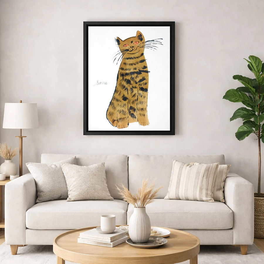 Orange Tabby Cat Wall Art | Mid-Century Modern Illustration | Premium Gallery Wrapped Canvas | Whimsical Pet Lover Gift Decor