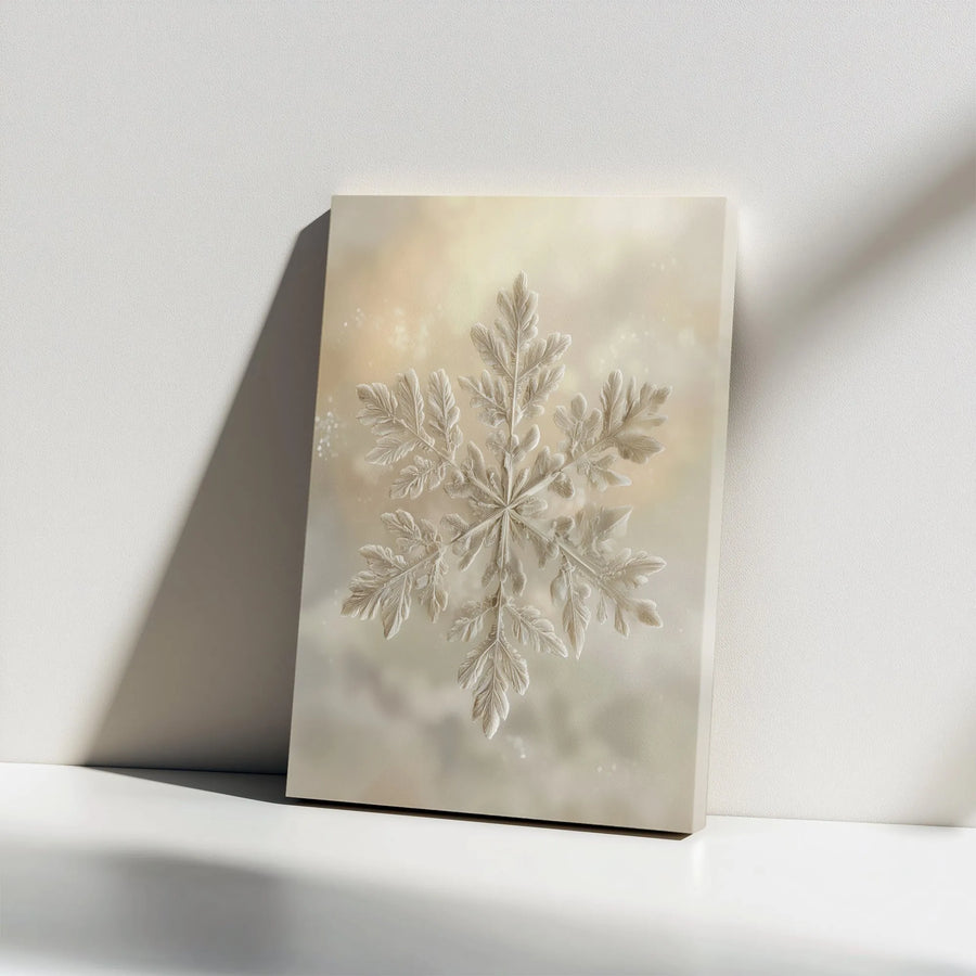 Elegant Snowflake Canvas Wall Art | Minimalist Winter Botanical Print | Premium Gallery Wrap Decor | Sophisticated Holiday Home Gift