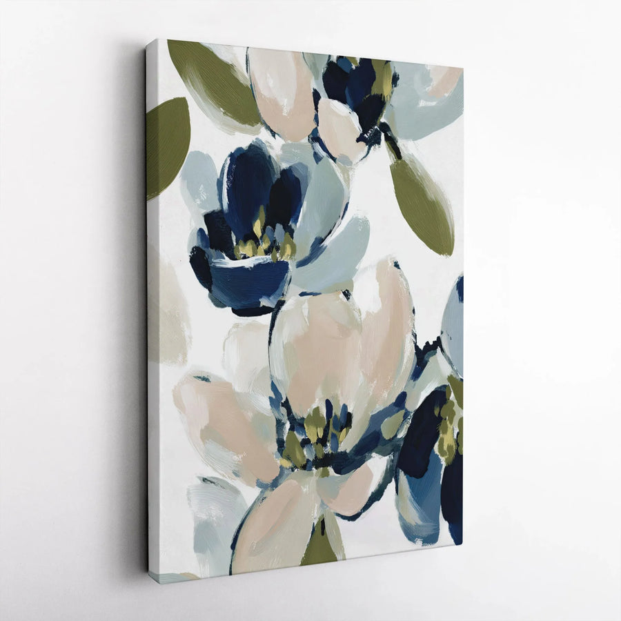 Abstract Floral Vertical Canvas | Modern Navy and Sage Botanical Painting Print | Premium Gallery Wrapped Canvas | Living Room Decor Gift