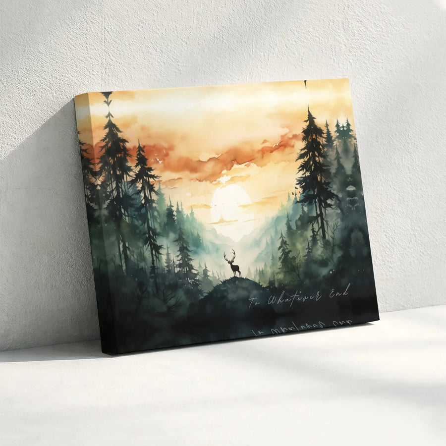 Forest Stag Canvas Wall Art | Watercolor Sunset Deer Landscape | Premium 1.25 Inch Gallery Wrap | Nature Inspired Home Decor Gift