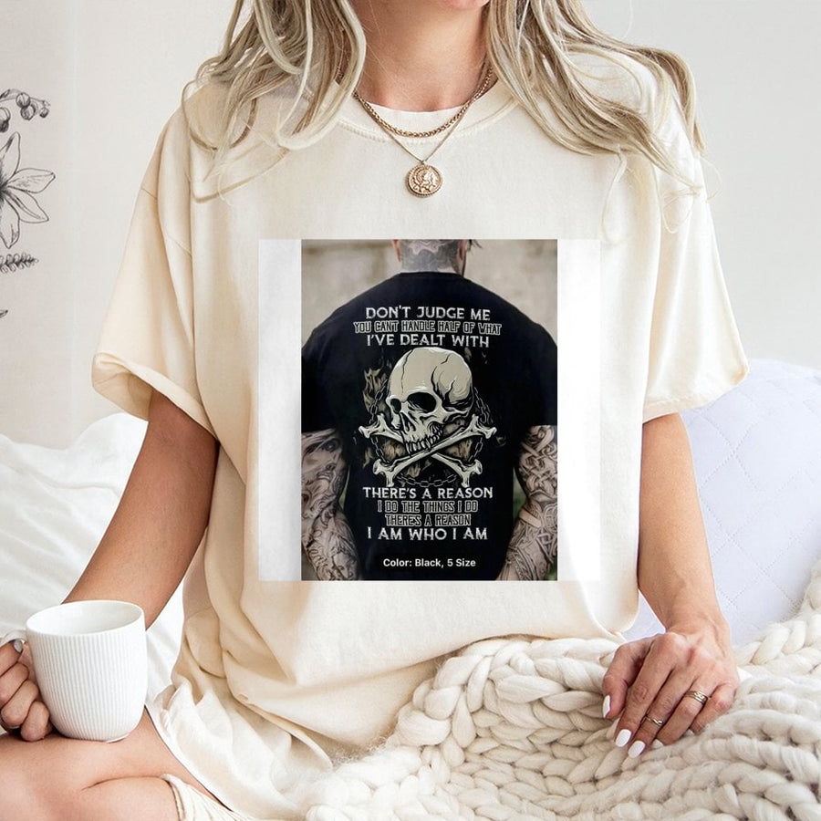 Skull Graphic T-Shirt | Don't Judge Me Quote Design | 100% Cotton Premium Tee | Edgy Motivational Gift for Men and Women