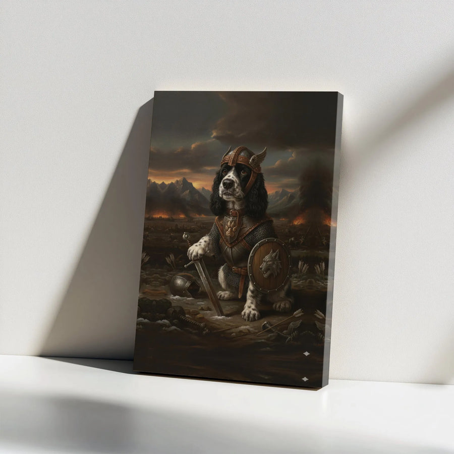 Cocker Spaniel Viking Canvas Art | Medieval Warrior Dog Battle Scene | Premium Gallery Wrap Wall Decor | Unique Gift for Dog Lovers