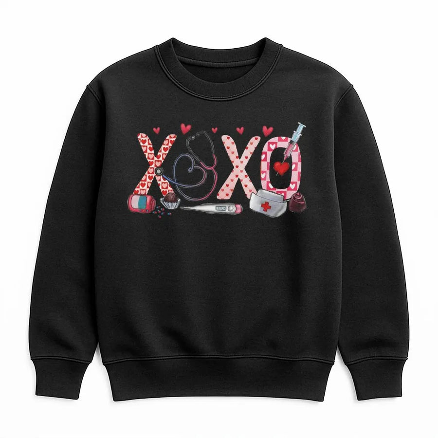Nurse Valentine Sweatshirt | XOXO Medical Heart Design | Premium Cotton Blend | Cute Valentines Day Gift for Nurses and Nursing Students