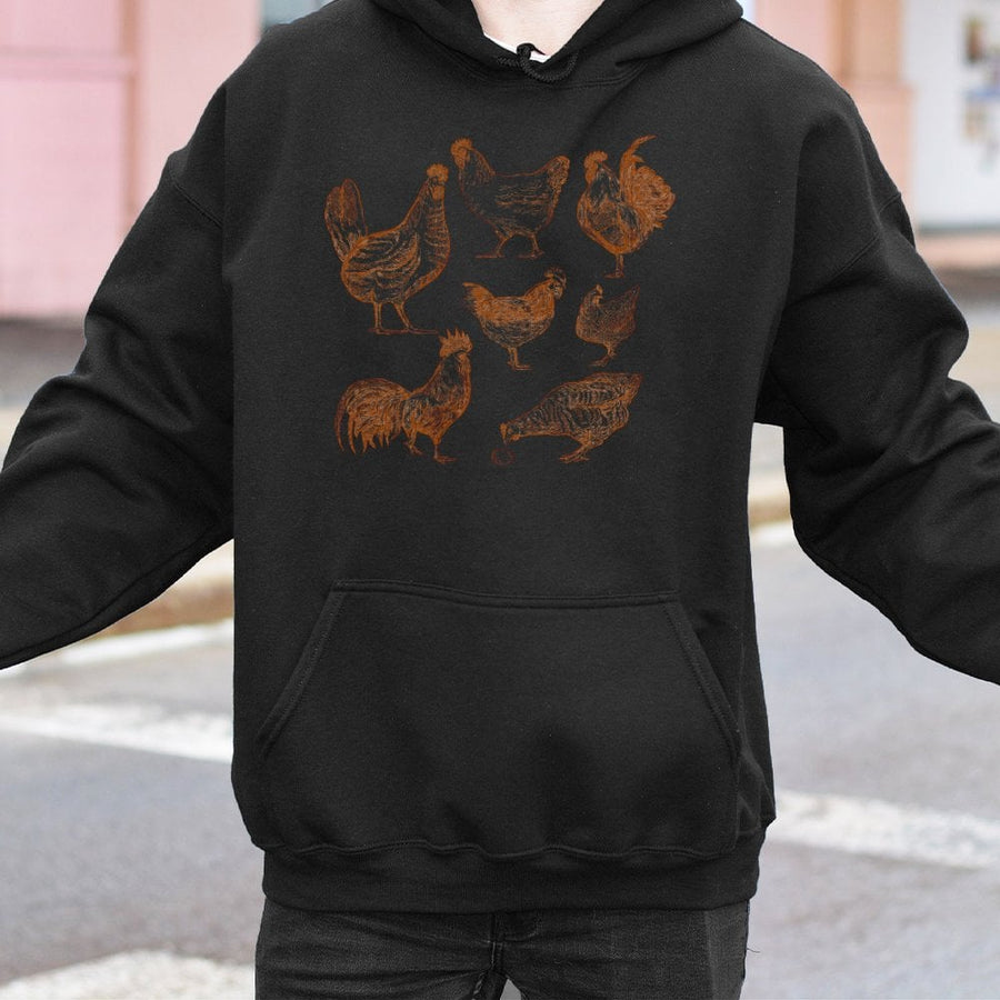 Chicken Hoodie | Vintage Sketch Farm Animal Design | Premium Cotton Blend | Gift For Chicken Lovers And Farmers