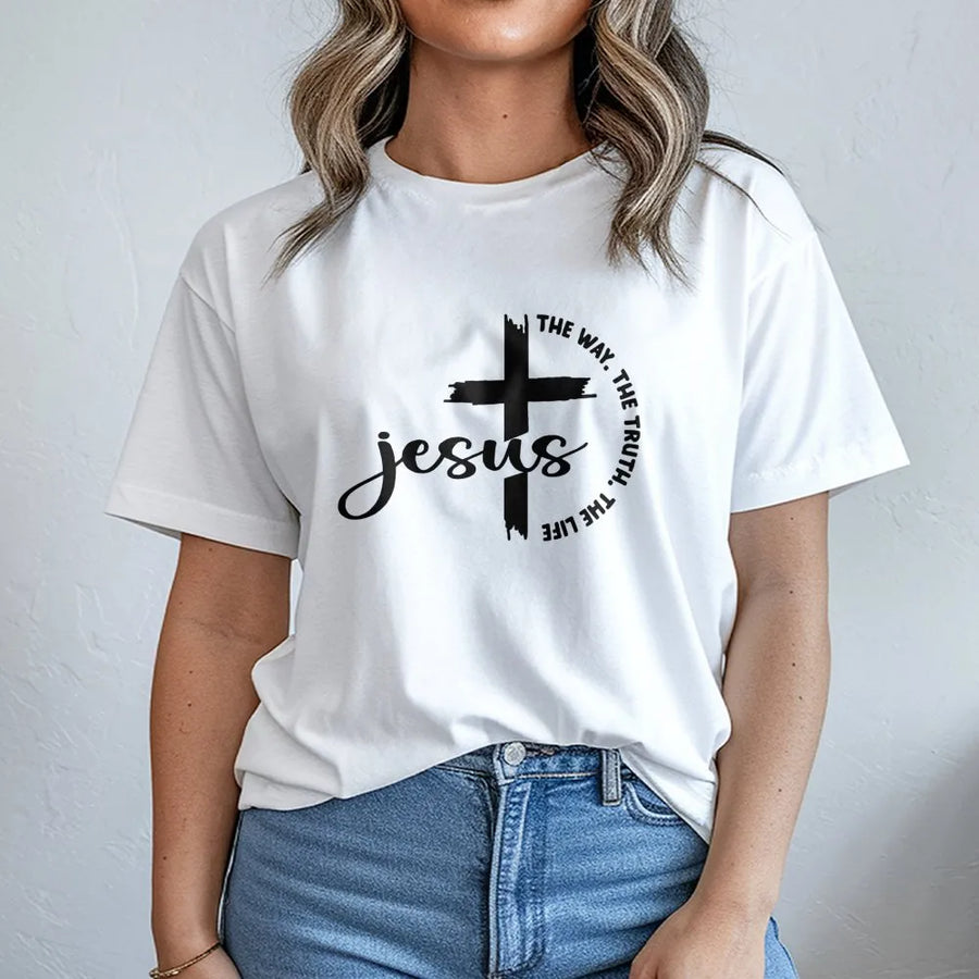 Jesus The Way The Truth The Life T-Shirt | Minimalist Cross Religious Graphic Tee | Premium 100% Cotton | Faith-Based Inspirational Christian Gift
