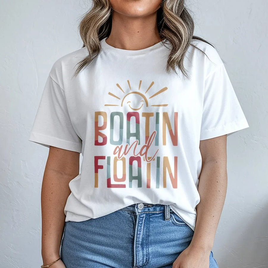 Boatin and Floatin T-Shirt | Retro Summer Lake Graphic Tee | Soft Cotton Premium Quality | Perfect Gift for Boat Lovers and Lake Life Enthusiasts