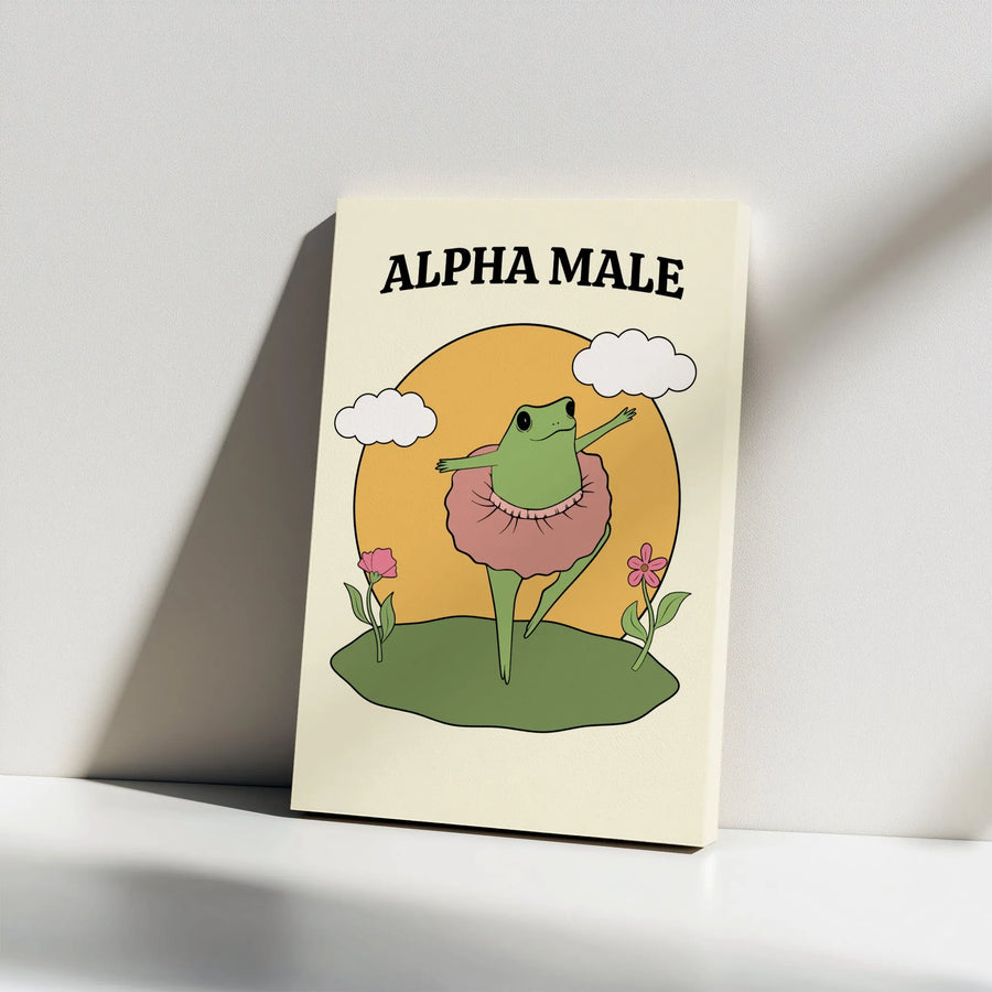Funny Frog Ballerina Canvas | Alpha Male Humorous Wall Art | Premium Gallery Wrap Decor | Quirky Gift for Animal Lovers