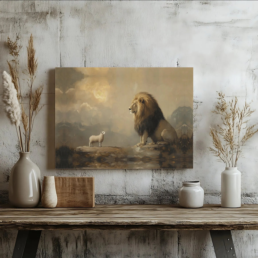 Lion and Lamb Wall Art | Christian Canvas Print | Premium Gallery Wrapped Decor | Inspirational Religious Home Gift