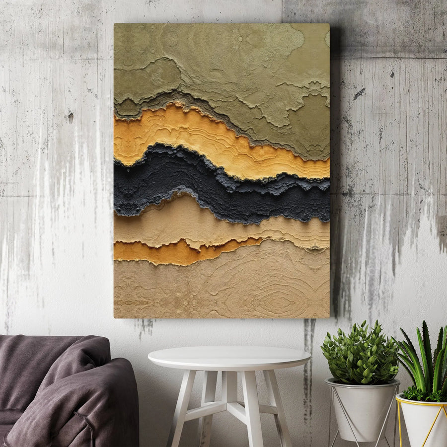Abstract Earth Tones Canvas Wall Art | Geological Strata Abstract Print | Premium Gallery Wrapped Canvas | Modern Home Decor Gift