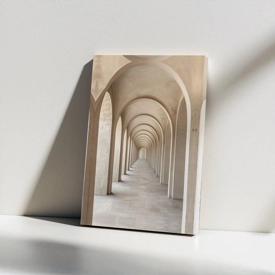 Architectural Arches Canvas Print | Long Hallway Perspective Art | Premium Gallery Wrapped Canvas | Modern Minimalist Home Decor Gift