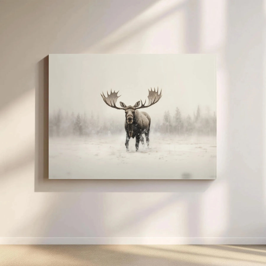 Bull Moose Canvas Wall Art | Snowy Winter Forest Landscape | Premium Fade-Resistant Print | Rustic Lodge & Cabin Home Decor