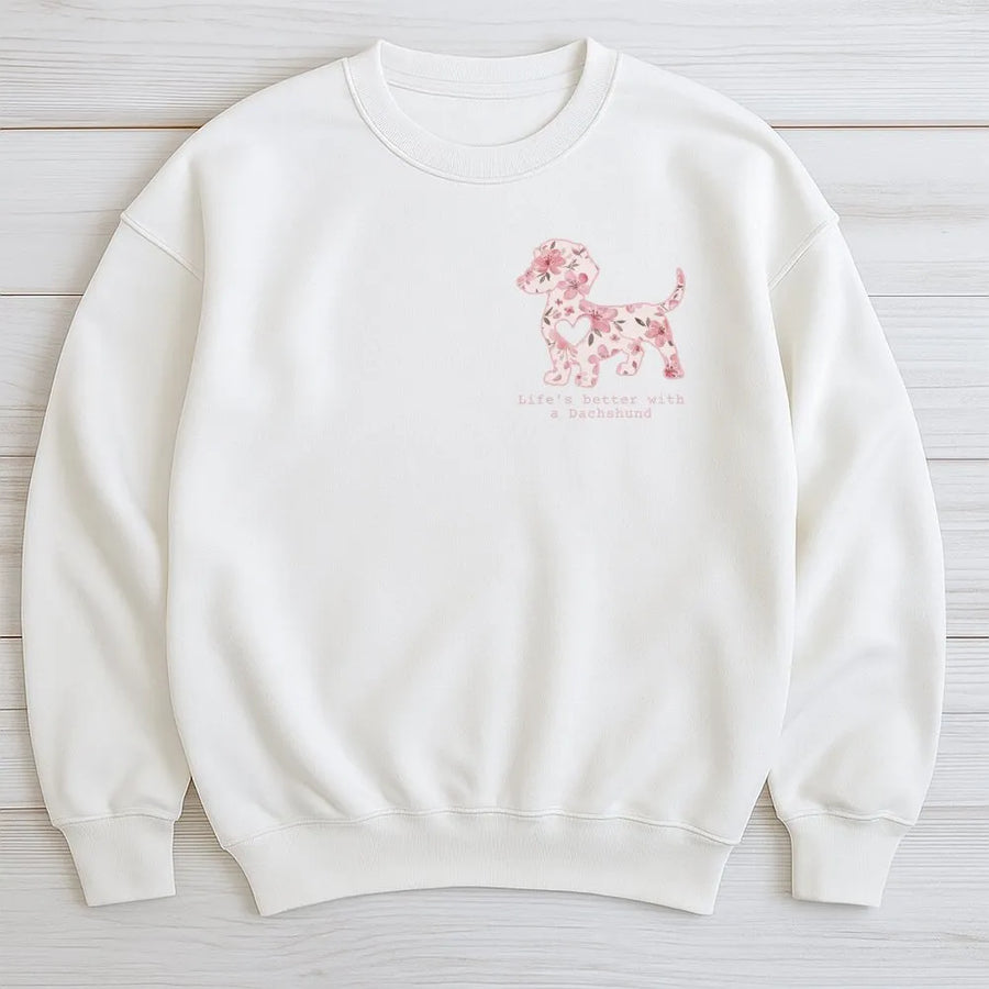Dachshund Sweatshirt | Floral Doxie Mama Design | Premium Cotton Blend | Cute Dog Lover Gift for Her