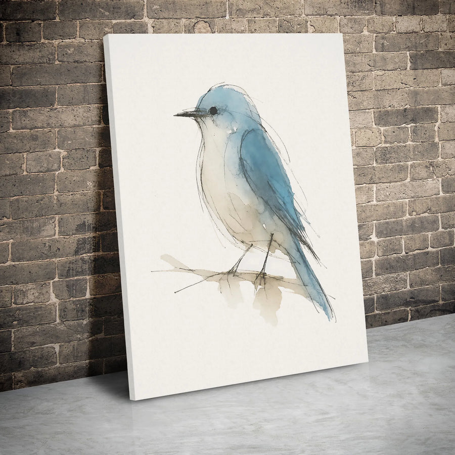 Bluebird Watercolor Wall Art | Minimalist Bird Sketch Canvas Print | Premium Gallery Wrap Decor | Nature Inspired Gift for Bird Lovers