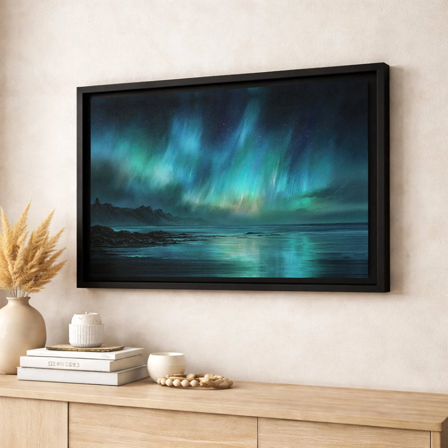 Northern Lights Canvas Wall Art | Aurora Borealis Landscape Painting | 1.25-Inch Gallery Wrap | Premium Nature Decor for Home and Office