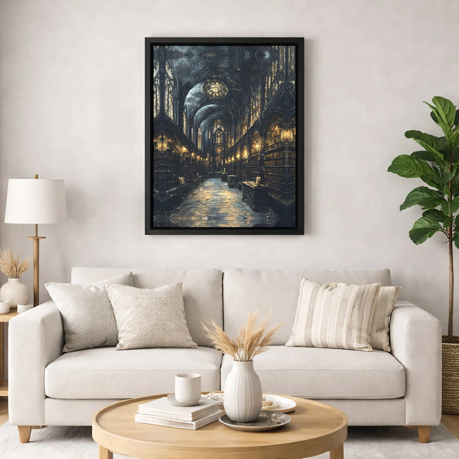 Gothic Library Canvas Wall Art | Mystical Bookish Room Decor | Premium Gallery Wrap Print | Dark Academia Gift for Readers