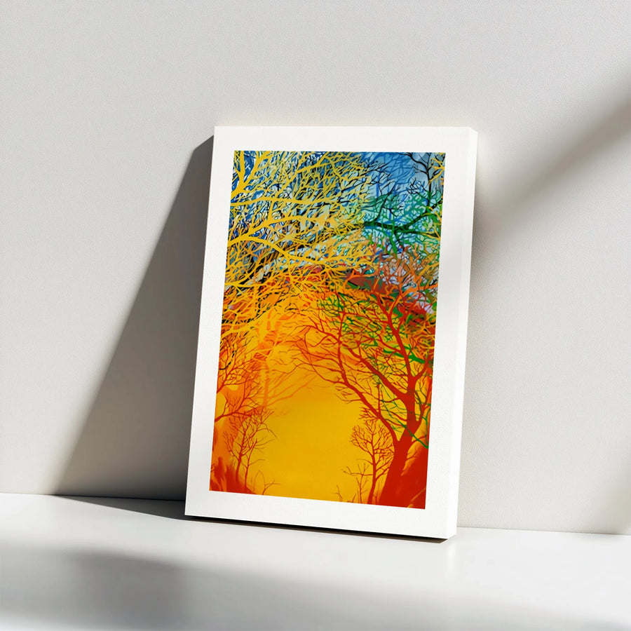 Abstract Forest Canvas Wall Art | Vibrant Yellow Red Autumn Landscape | Premium Gallery Wrap Print | Modern Home Decor Gift