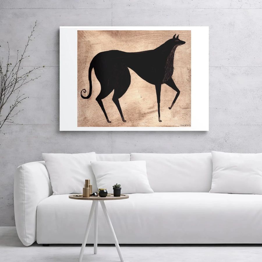 Black Greyhound Canvas Art | Stylized Folk Art Animal Print | Premium 1.25-Inch Gallery Wrap | Modern Home Decor Gift for Dog Lovers
