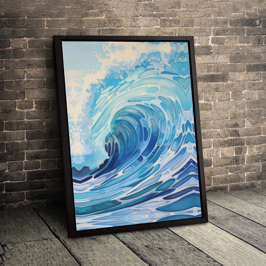 Ocean Wave Canvas Wall Art | Stylized Coastal Sea Surge Print | Premium Gallery Wrap Decor | Beach House Living Room Gift