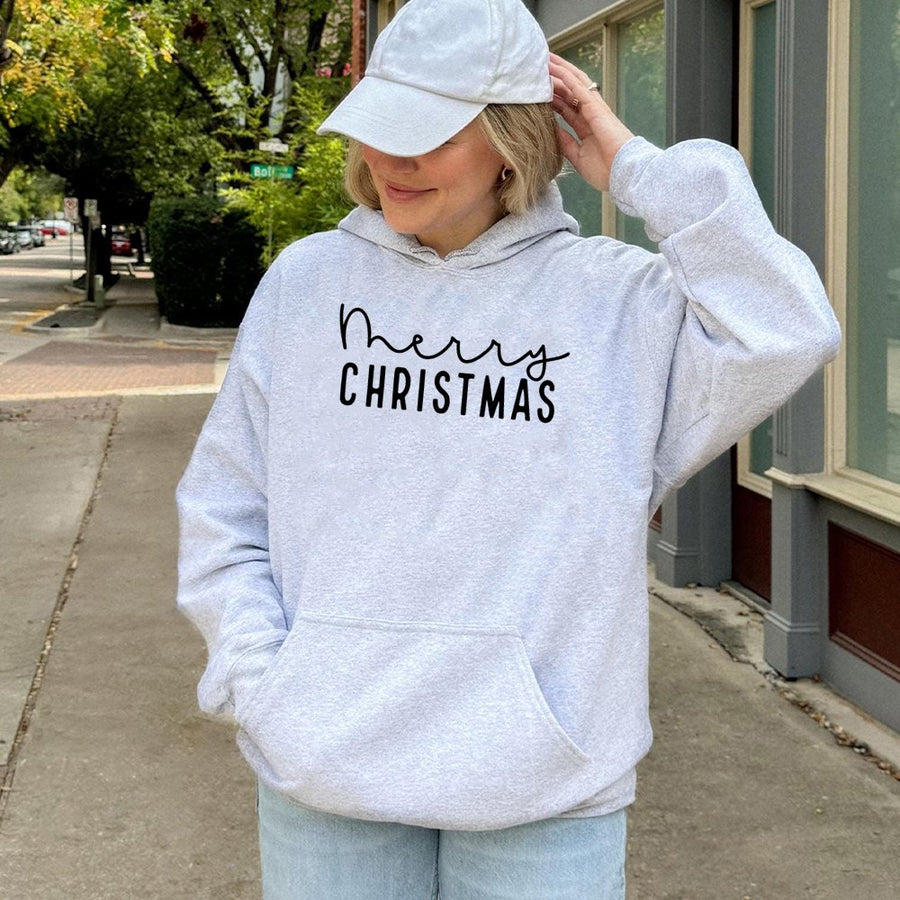 Merry Christmas Hoodie | Minimalist Script Graphic Design | Soft Cotton-Blend Premium Quality | Festive Holiday Gift For Women And Men