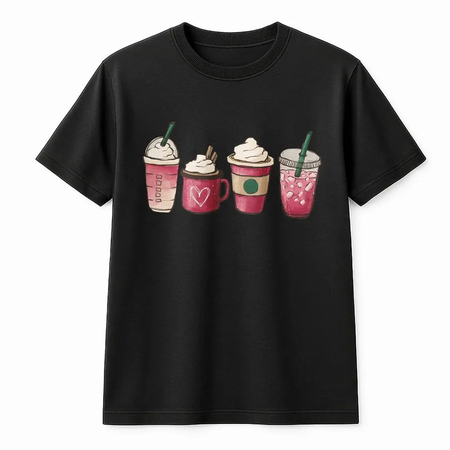 Valentine Coffee T-Shirt | Cute Pink Drink Illustration Graphic Tee | Soft Premium Cotton Apparel | Gift for Coffee Lovers & Valentine’s Day Outfit