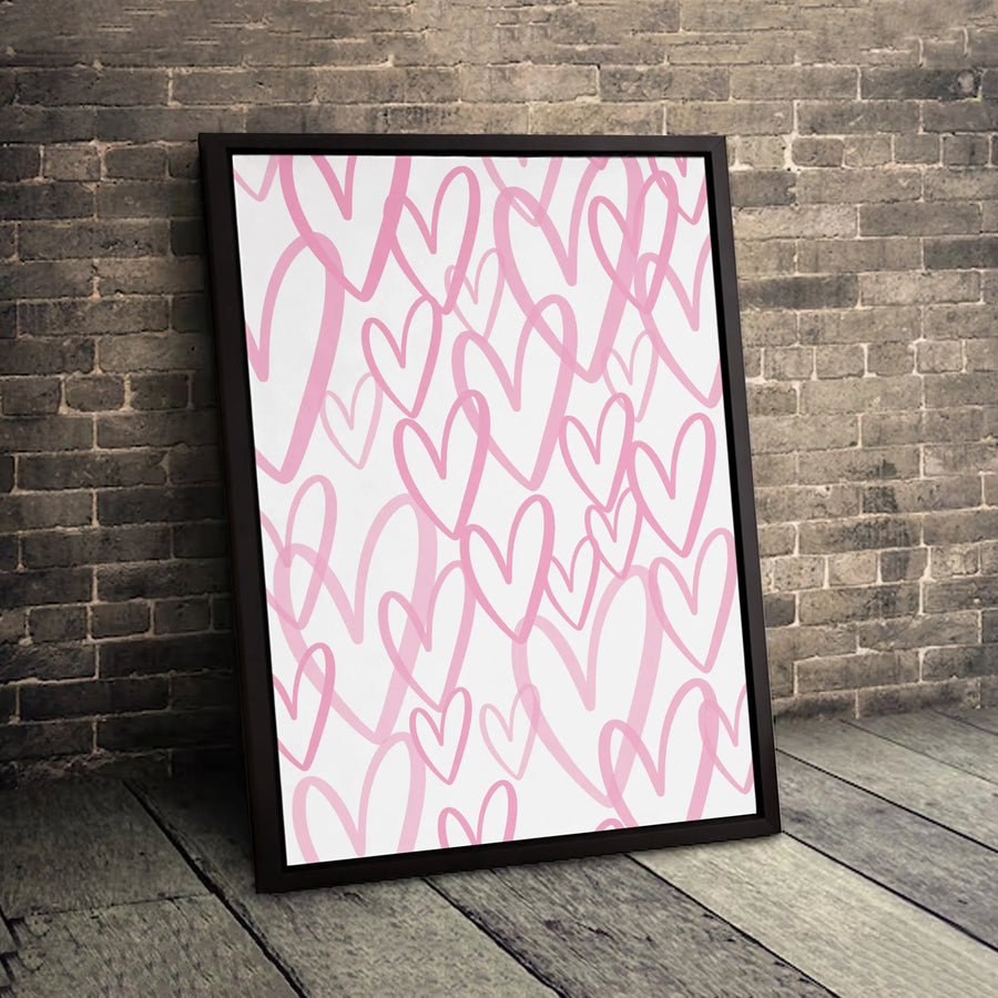 Pink Heart Wall Art | Hand-Drawn Minimalist Heart Pattern | Gallery-Quality Premium Canvas | Romantic Bedroom & Nursery Decor Gift