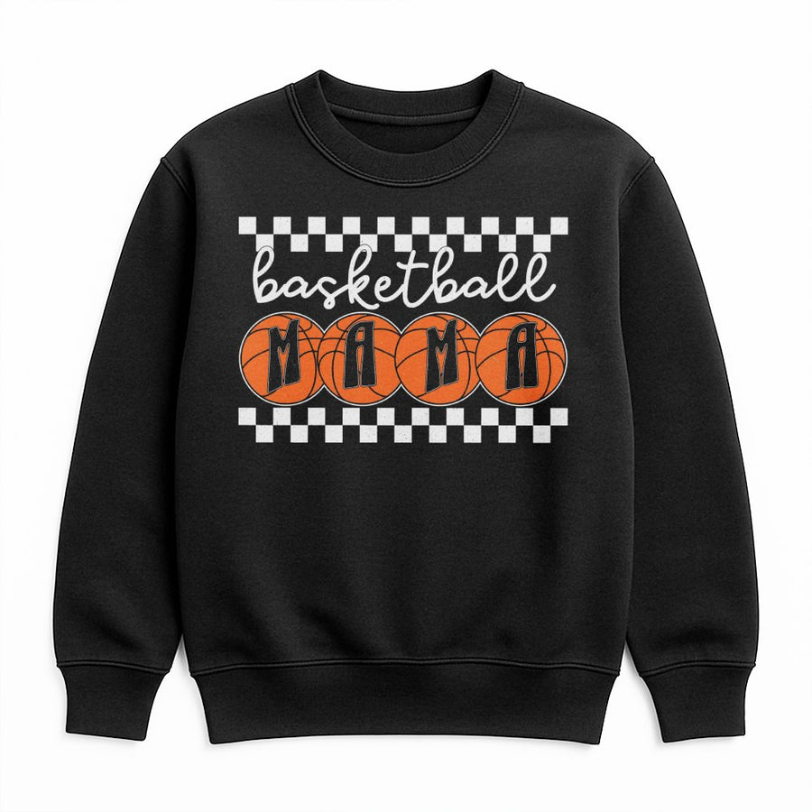 Basketball Mama Sweatshirt | Retro Checkerboard Game Day Graphic | Soft Cotton Blend Crewneck | Sport Mom Gift for Basketball Season