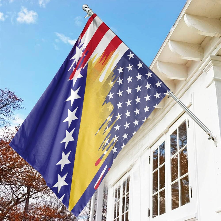 Bosnian American Flag | Patriotic Drip Art Design | Weather-Resistant Premium Polyester | Heritage House Flag Gift
