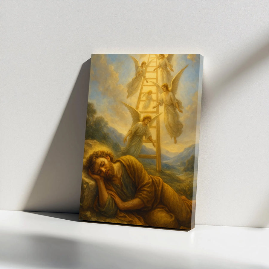 Jacobs Ladder Canvas Wall Art | Biblical Angels Dream Scene Print | Premium Gallery Wrapped Stretched Frame | Religious Home Decor Gift